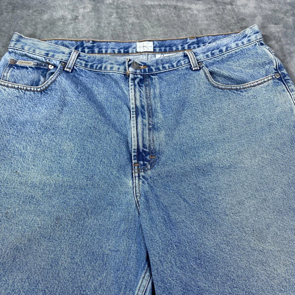 Vintage Calvin Klein Denim Shorts Mens 40 Blue Double Stone Wash Workwear Jeans